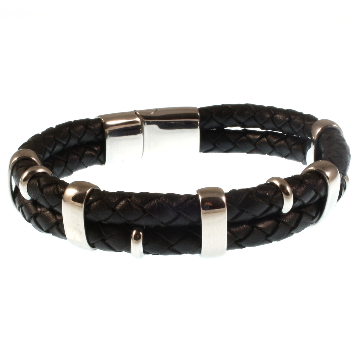 Leder-Armband-Herren-Afrika-schwarz-geflochten-Edelstahlverschluss-hinten-wavepirate-shop-f