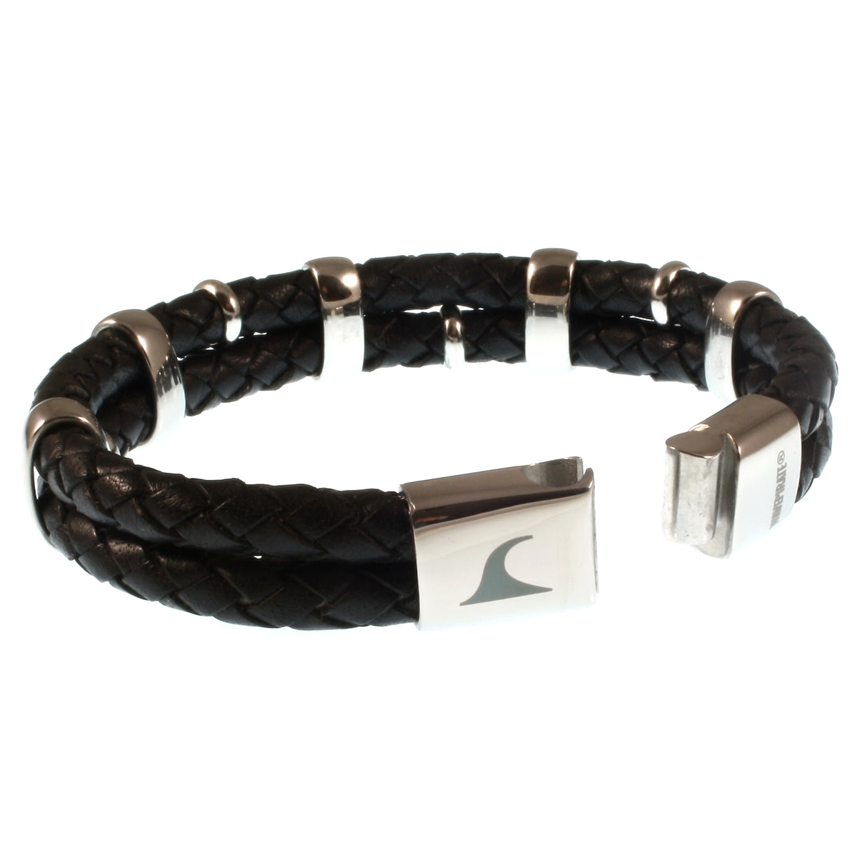 Leder-Armband-Herren-Afrika-schwarz-geflochten-Edelstahlverschluss-offen-wavepirate-shop-f