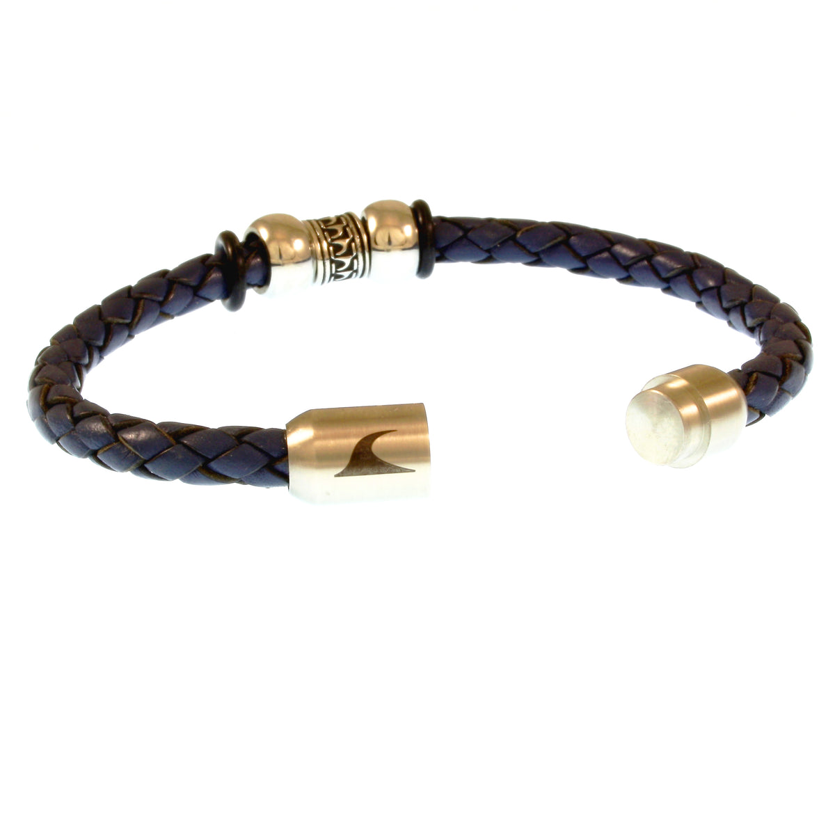 Leder-Armband-Herren-Damen-atoll-blau-geflochten-Edelstahlverschluss-offen-wavepirate-shop-f