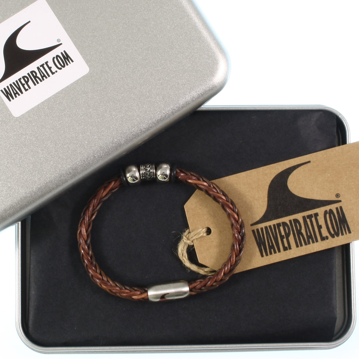 Leder-Armband-Herren-Damen-atoll-braun-geflochten-Edelstahlverschluss-geschenkverpackung-wavepirate-shop-z8