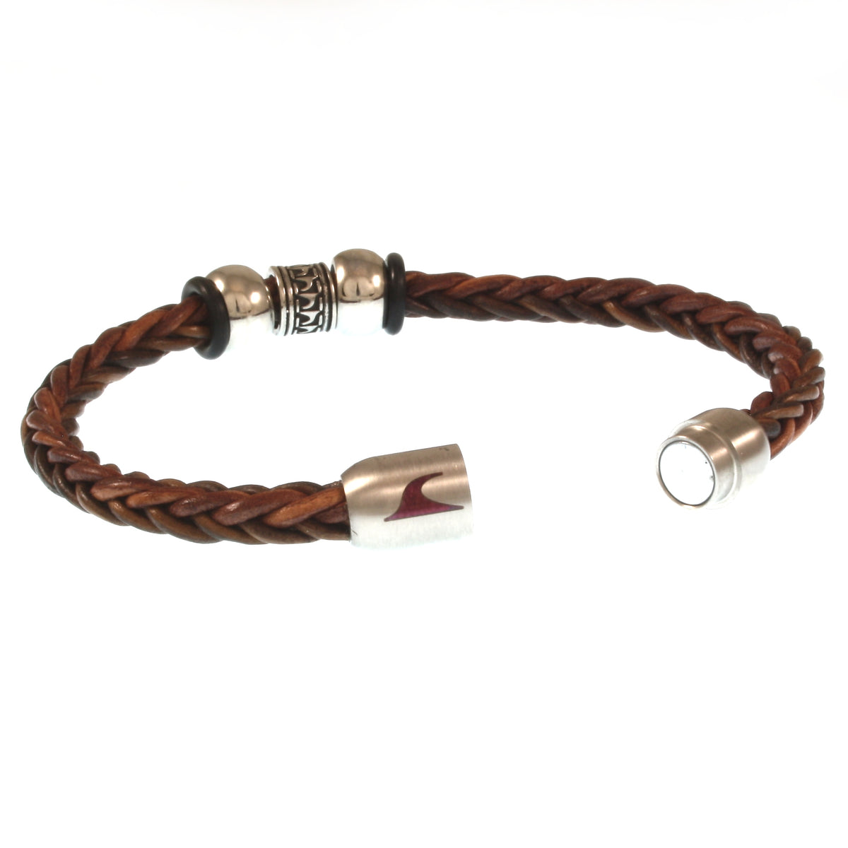 Leder-Armband-Herren-Damen-atoll-braun-geflochten-Edelstahlverschluss-offen-wavepirate-shop-z8