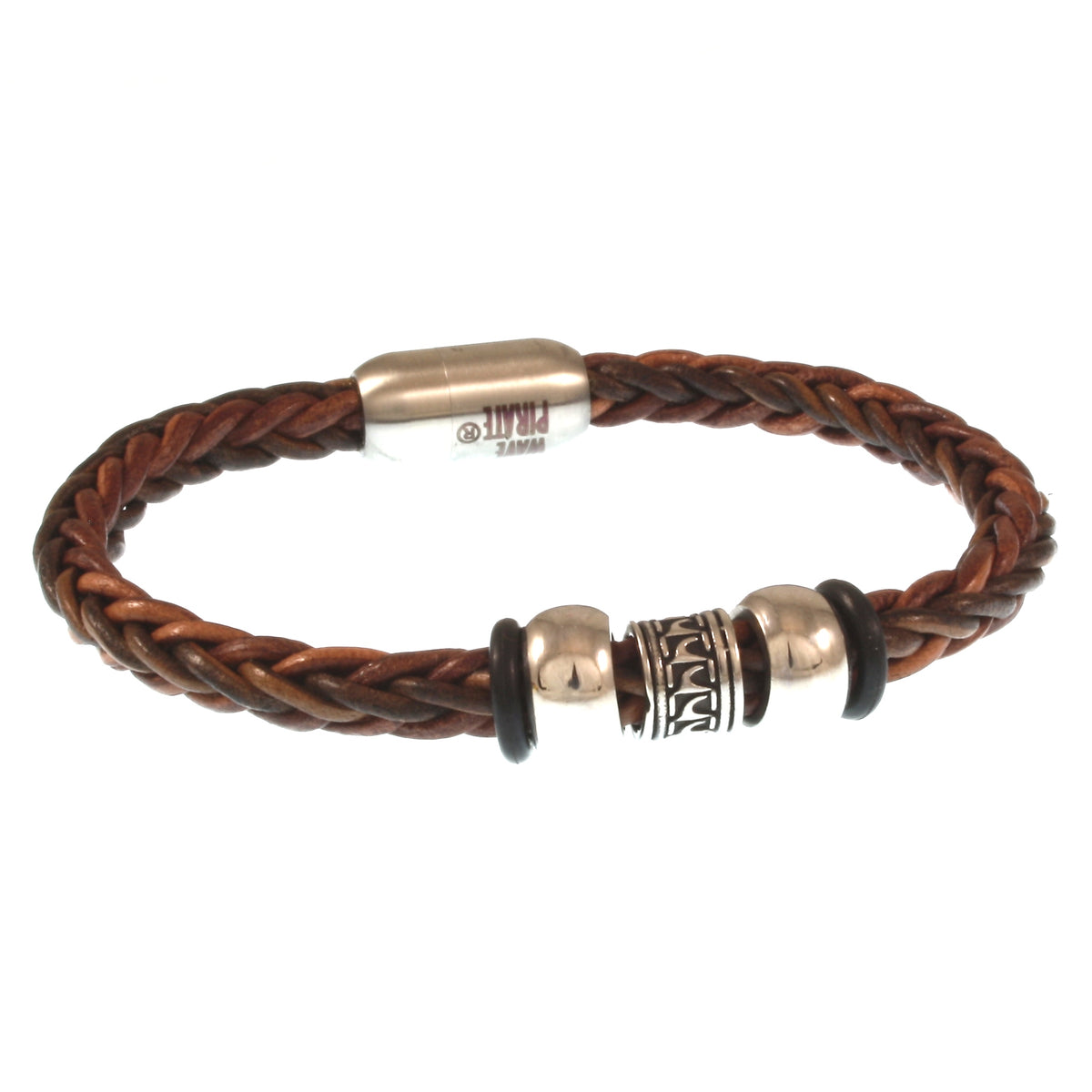 Leder-Armband-Herren-Damen-atoll-braun-geflochten-Edelstahlverschluss-vorn-wavepirate-shop-z8