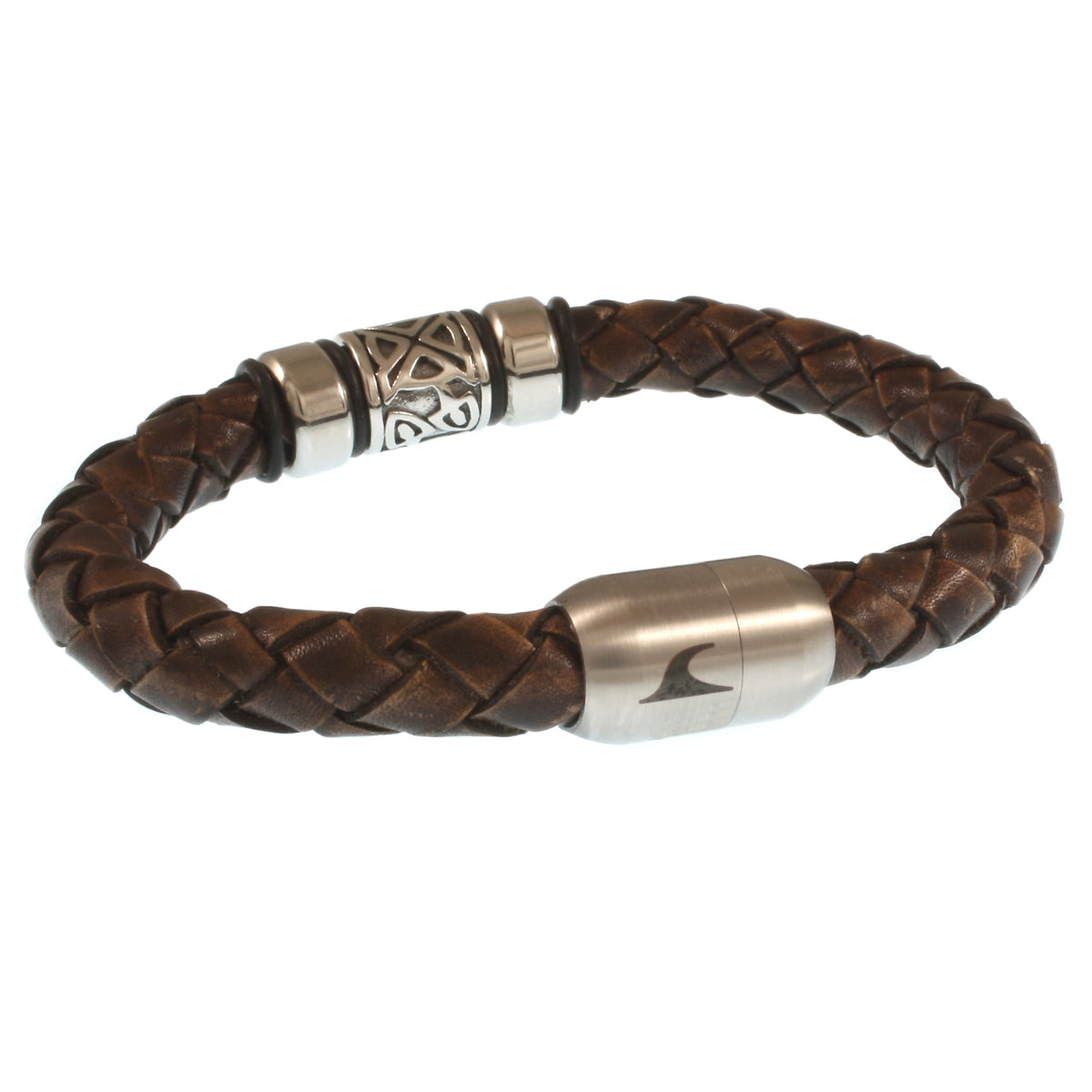 Leder-Armband-Herren-Fuerte-Shine-braun-geflochten-Edelstahlverschluss-vorn-wavepirate-shop-f