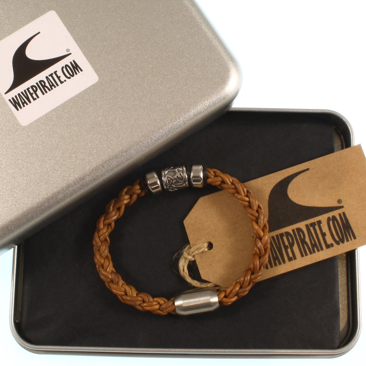 Leder-Armband-Herren-Fuerte-Shine-cognac-geflochten-Edelstahlverschluss-geschenkverpackung-wavepirate-shop-zo