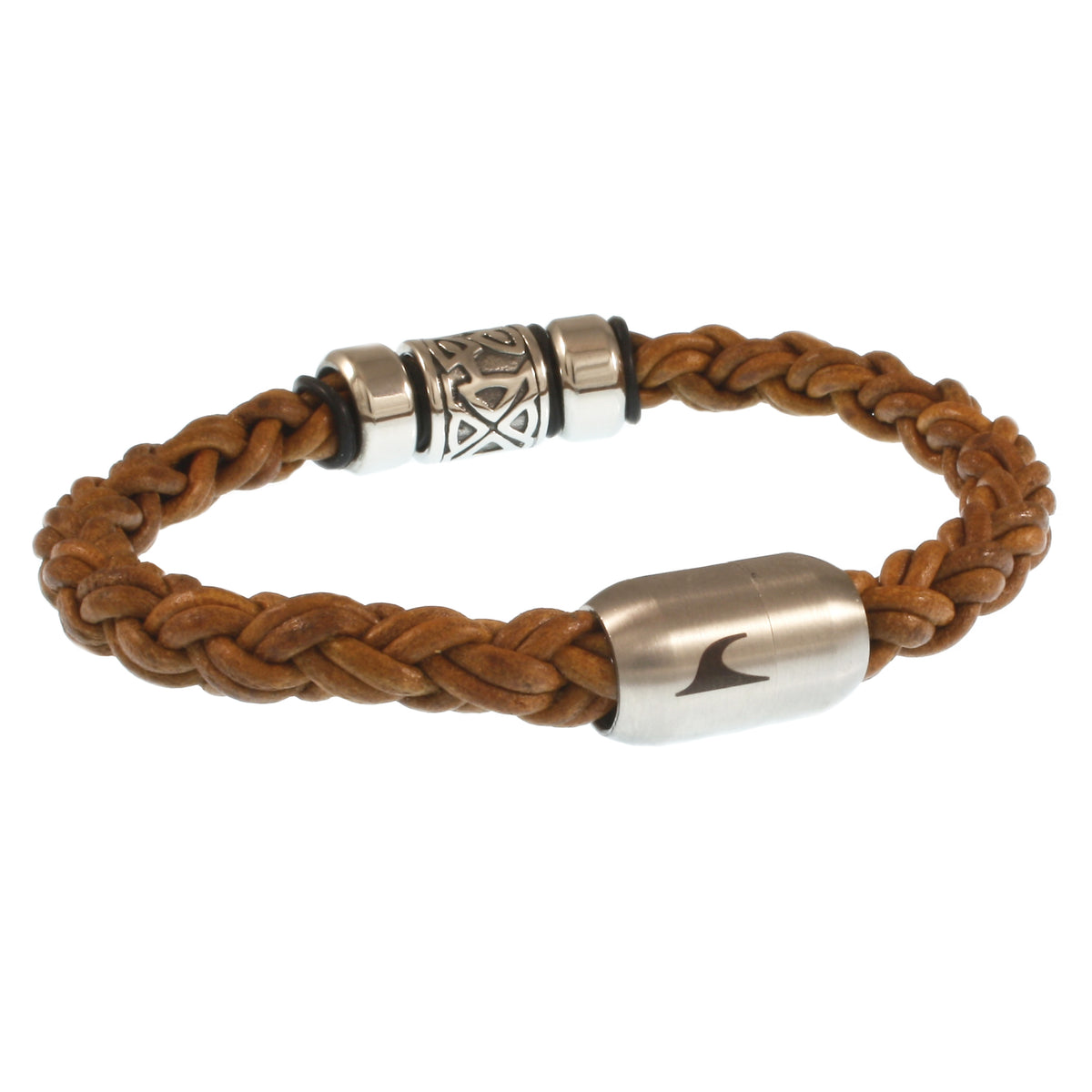 Leder-Armband-Herren-Fuerte-Shine-cognac-geflochten-Edelstahlverschluss-hinten-wavepirate-shop-zo