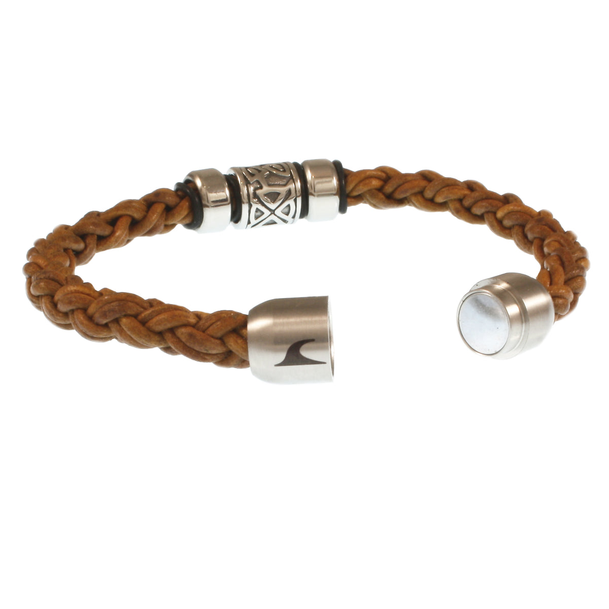 Leder-Armband-Herren-Fuerte-Shine-cognac-geflochten-Edelstahlverschluss-offen-wavepirate-shop-zo