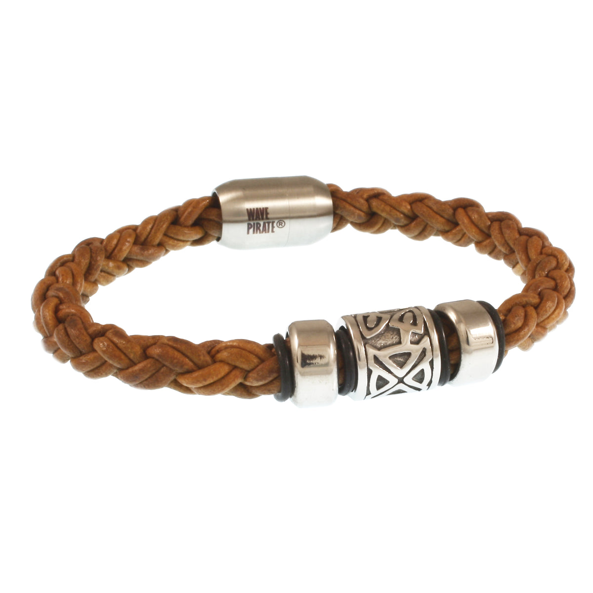Leder-Armband-Herren-Fuerte-Shine-cognac-geflochten-Edelstahlverschluss-vorn-wavepirate-shop-zo