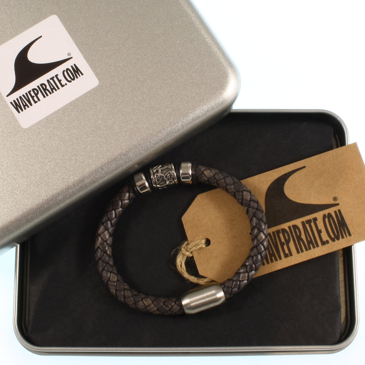 Leder-Armband-Herren-Fuerte-Shine-grau-geflochten-Edelstahlverschluss-geschenkverpackung-wavepirate-shop-f