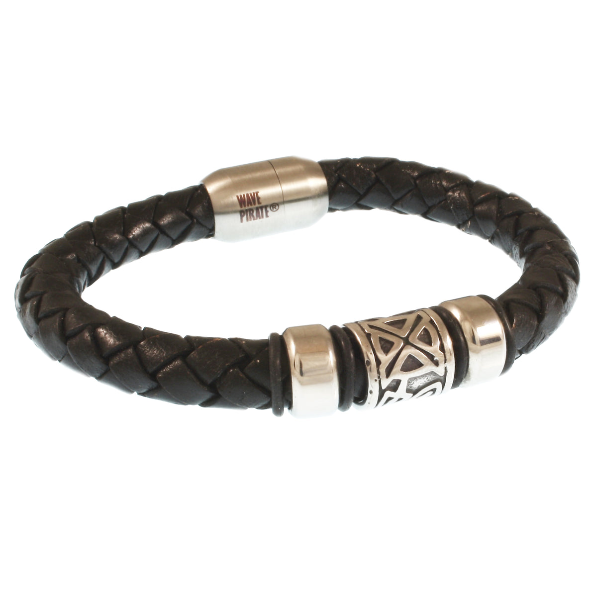 Leder-Armband-Herren-Fuerte-Shine-schwarz-geflochten-Edelstahlverschluss-vorn-wavepirate-shop-f