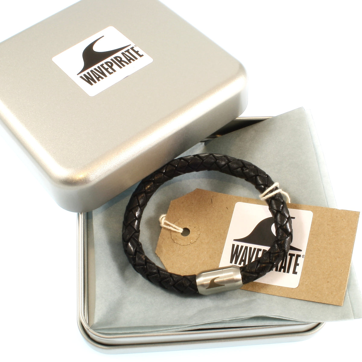 Leder-Armband-Herren-Fuerte-schwarz-geflochten-Edelstahlverschluss-geschenkverpackung-wavepirate-shop-f