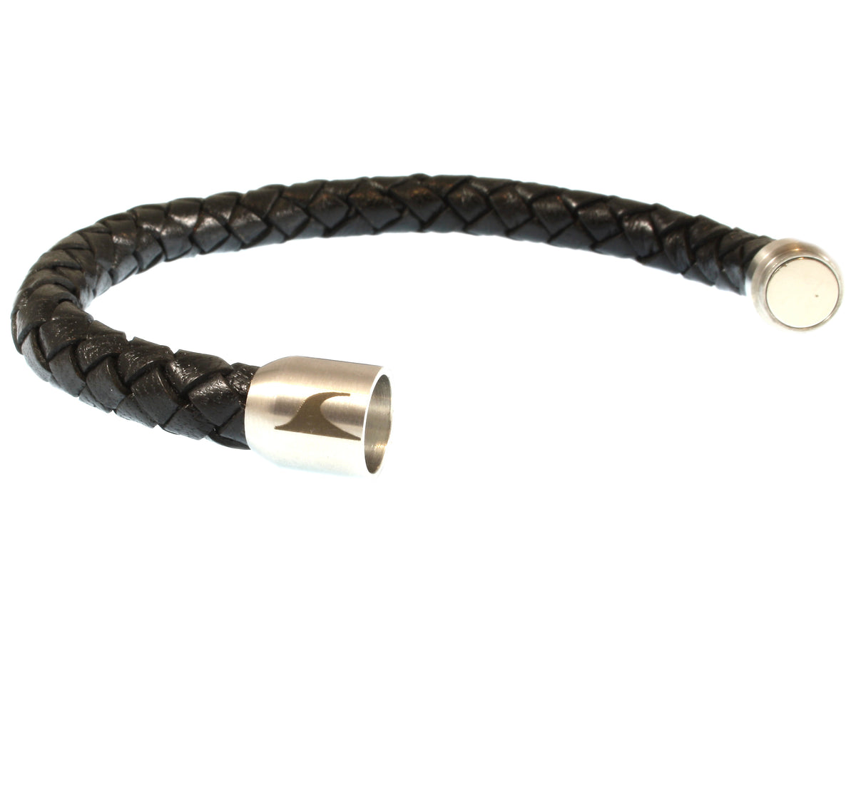 Leder-Armband-Herren-Fuerte-schwarz-geflochten-Edelstahlverschluss-offen-wavepirate-shop-f