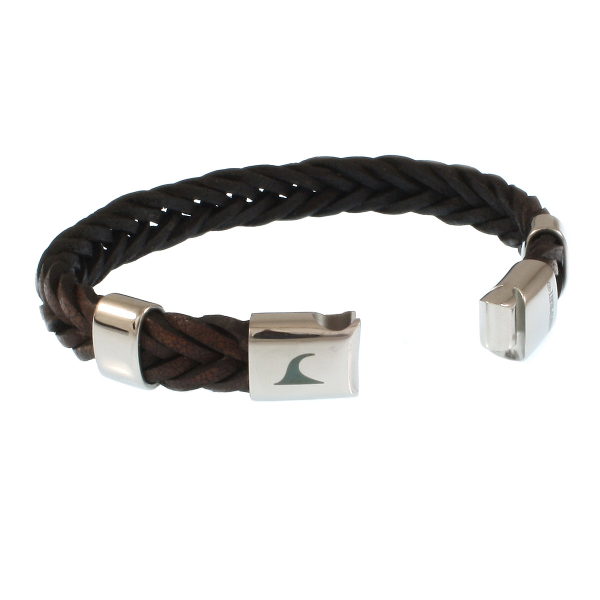 Leder-Armband-Herren-Groove-dunkelbraun-geflochten-Edelstahlverschluss-offen-wavepirate-shop-10