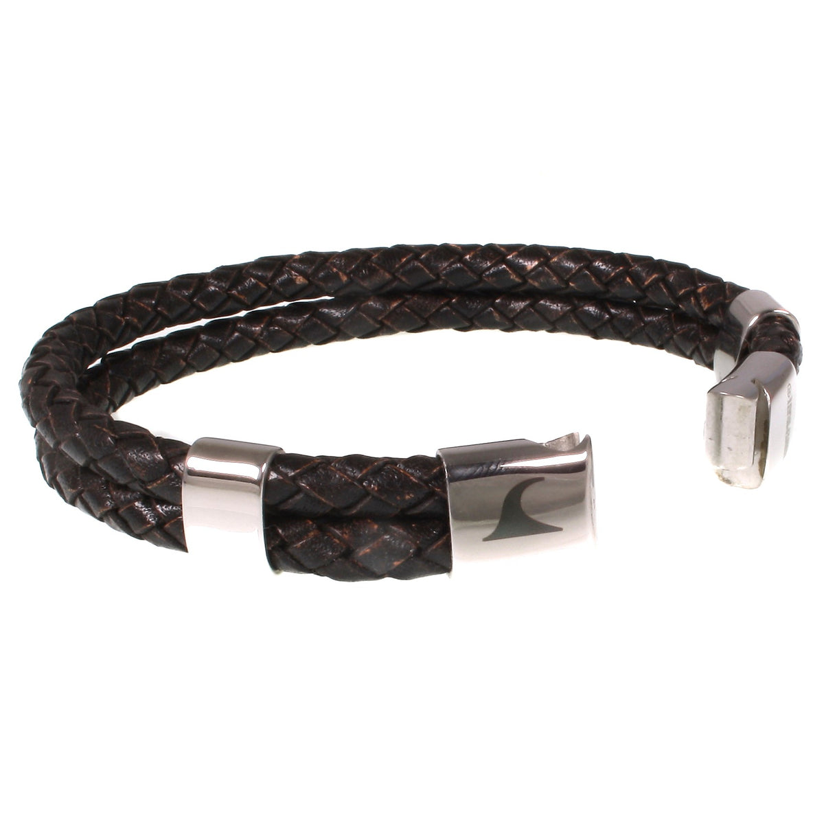 Leder-Armband-Herren-Groove-dunkelbraun-geflochten-Edelstahlverschluss-offen-wavepirate-shop-f