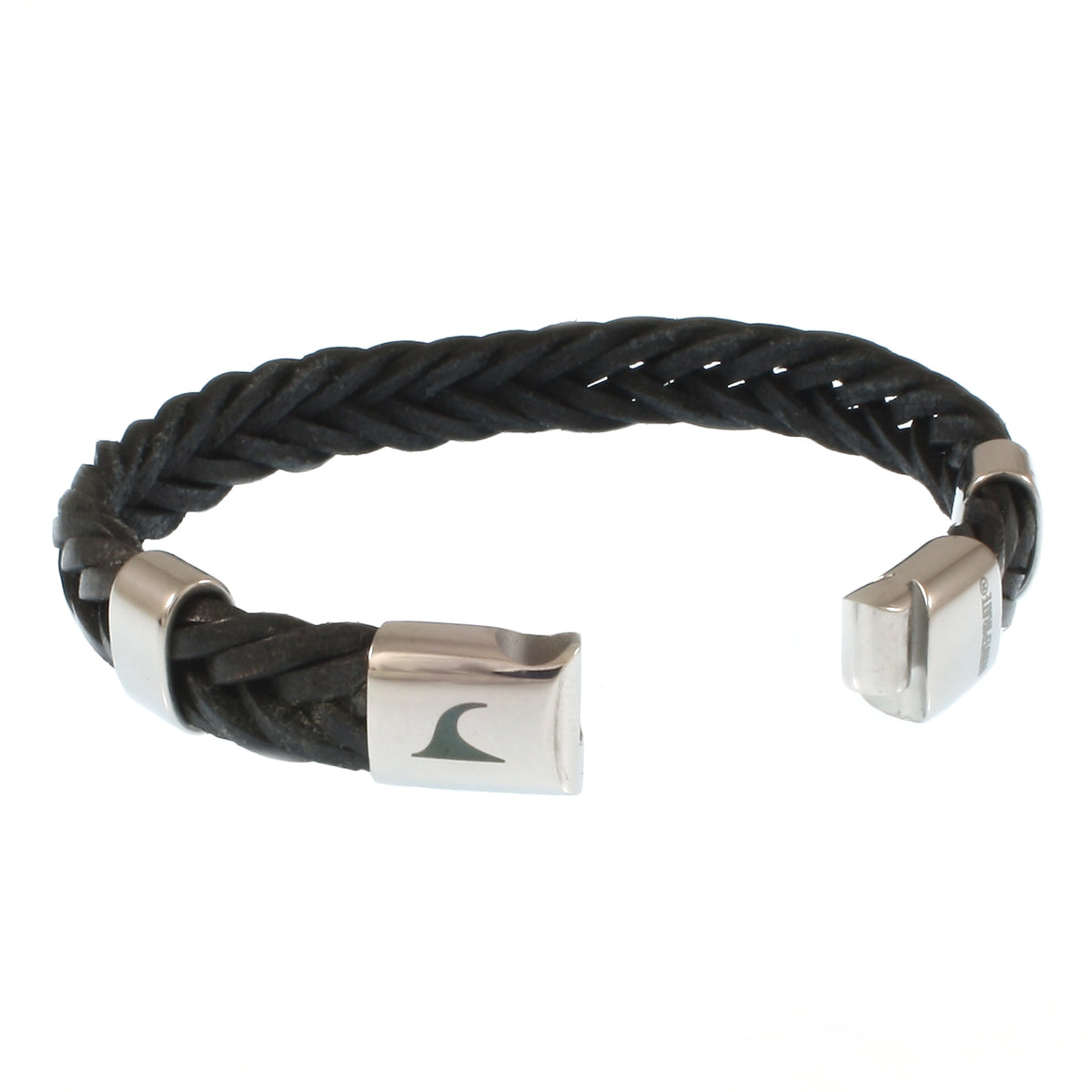 Leder-Armband-Herren-Groove-schwarz-geflochten-Edelstahlverschluss-offen-wavepirate-shop-10