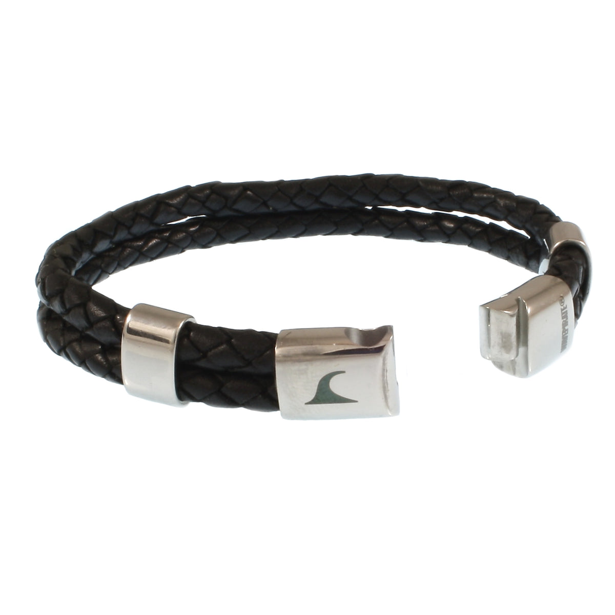 Leder-Armband-Herren-Groove-schwarz-geflochten-Edelstahlverschluss-offen-wavepirate-shop-f