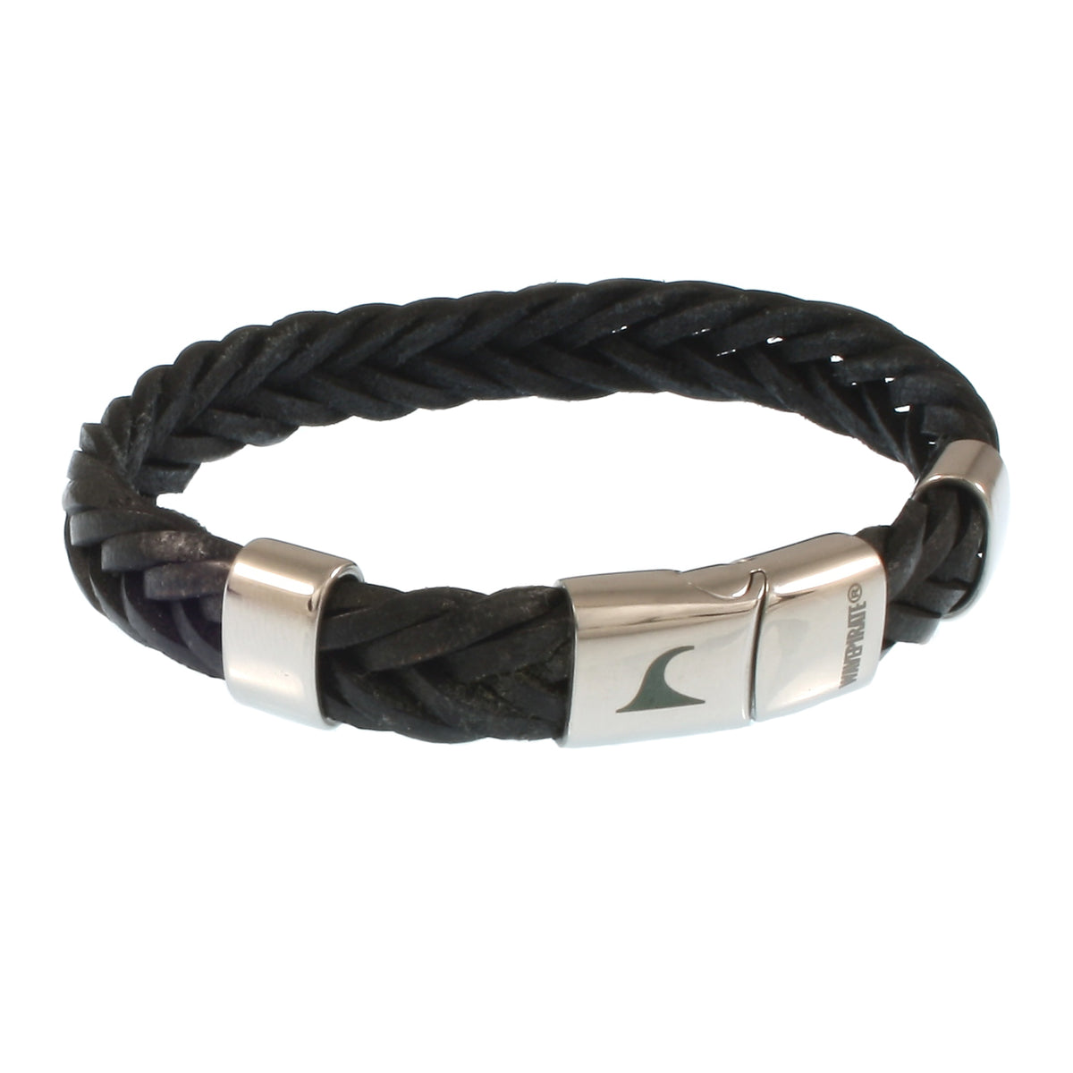 Leder-Armband-Herren-Groove-schwarz-geflochten-Edelstahlverschluss-vorn-wavepirate-shop-10