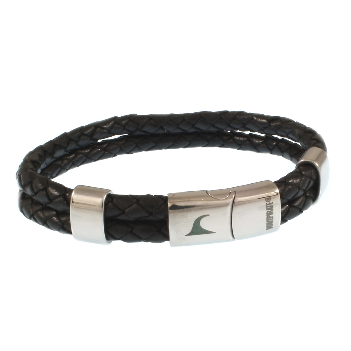 Leder-Armband-Herren-Groove-schwarz-geflochten-Edelstahlverschluss-vorn-wavepirate-shop-f