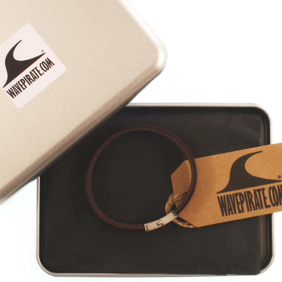 Leder-Armband-Herren-Line-braun-grau-flach-Edelstahlverschluss-geschenkbox-wavepirate-shop
