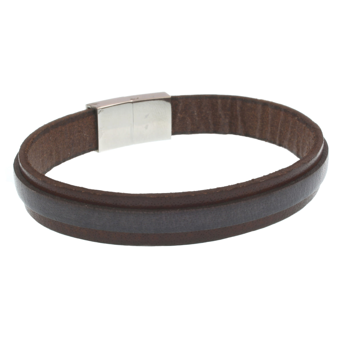 Leder-Armband-Herren-Line-braun-grau-flach-Edelstahlverschluss-hinten-wavepirate-shop