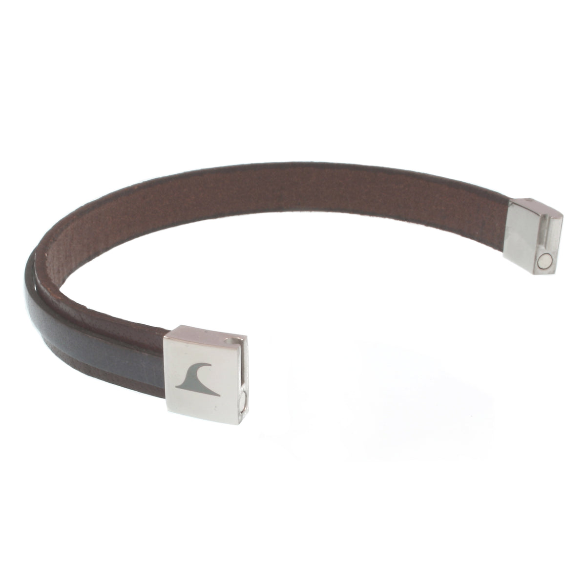 Leder-Armband-Herren-Line-braun-grau-flach-Edelstahlverschluss-offen-wavepirate-shop
