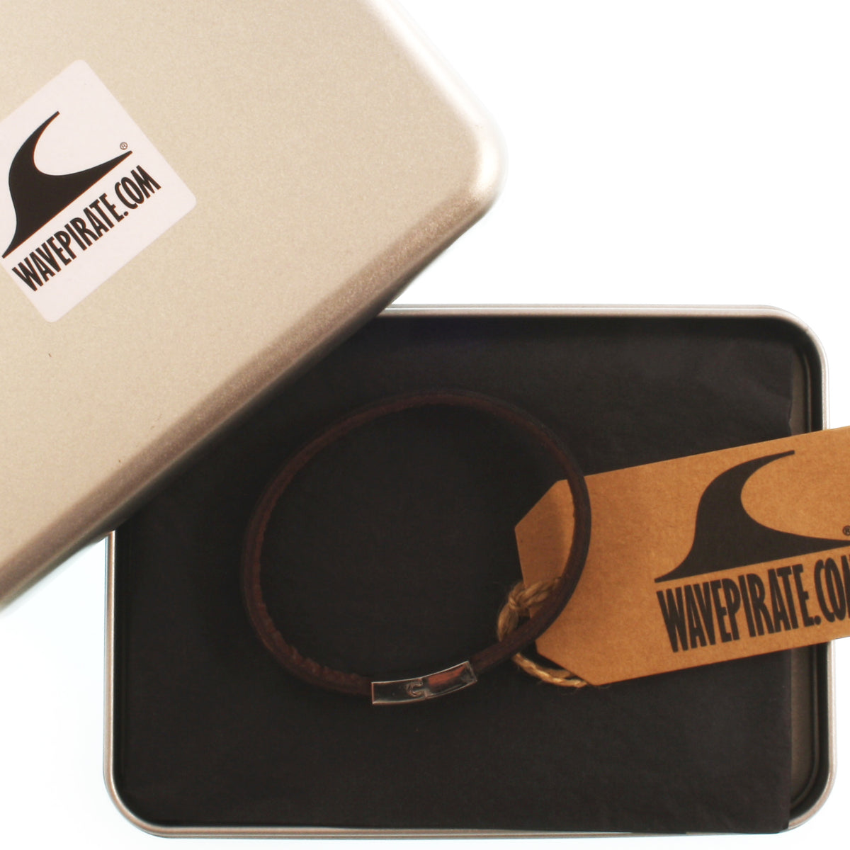 Leder-Armband-Herren-Line-braun-mahagoni-flach-Edelstahlverschluss-geschenkbox-wavepirate-shop