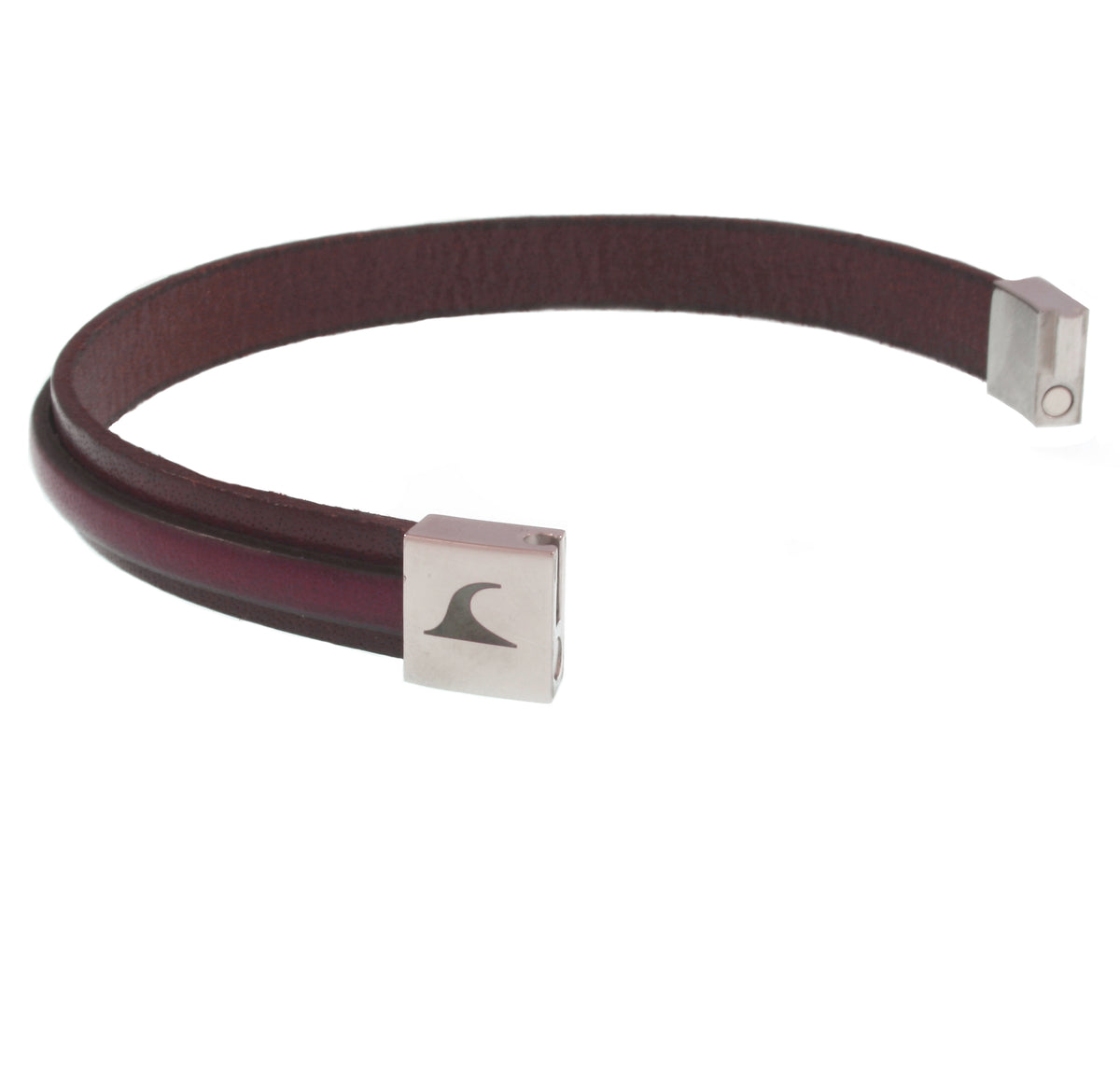 Leder-Armband-Herren-Line-braun-mahagoni-flach-Edelstahlverschluss-offen-wavepirate-shop