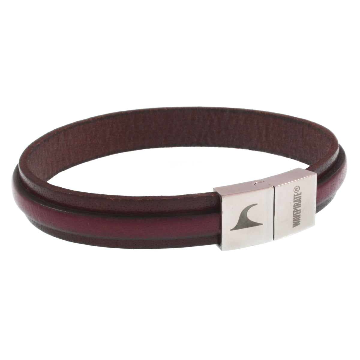 Leder-Armband-Herren-Line-braun-mahagoni-flach-Edelstahlverschluss-vorn-wavepirate-shop