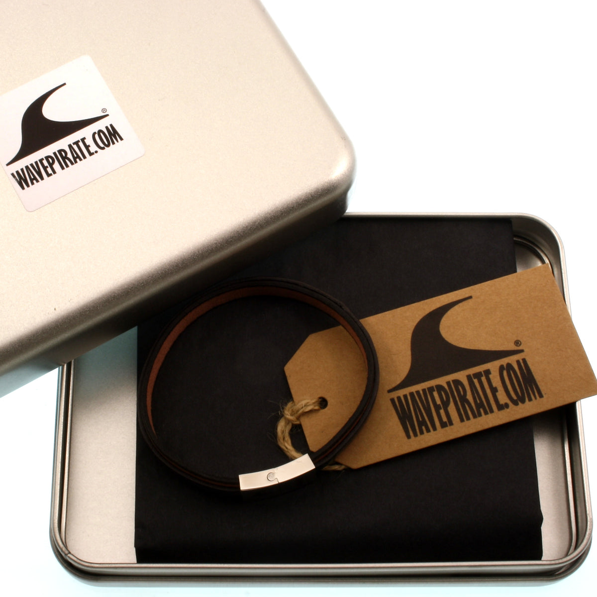 Leder-Armband-Herren-Line-cognac-grau-flach-Edelstahlverschluss-geschenkbox-wavepirate-shop