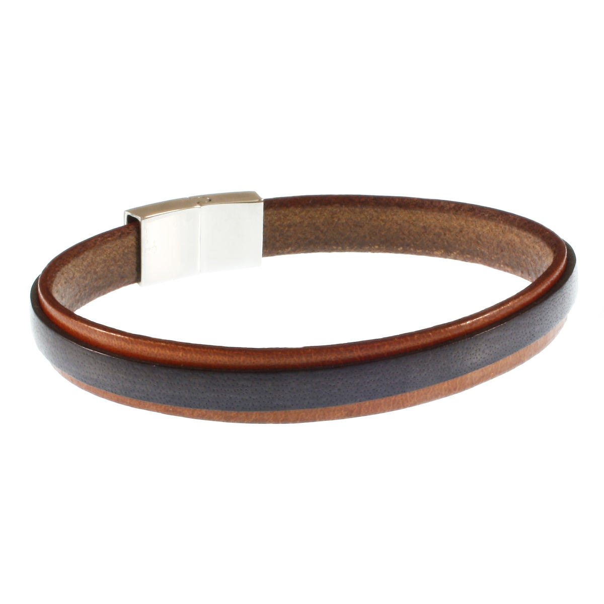 Leder-Armband-Herren-Line-cognac-grau-flach-Edelstahlverschluss-hinten-wavepirate-shop