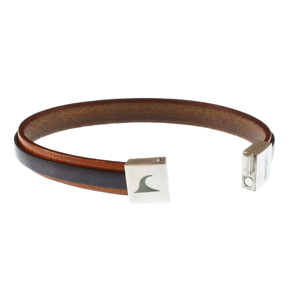 Leder-Armband-Herren-Line-cognac-grau-flach-Edelstahlverschluss-offen-wavepirate-shop