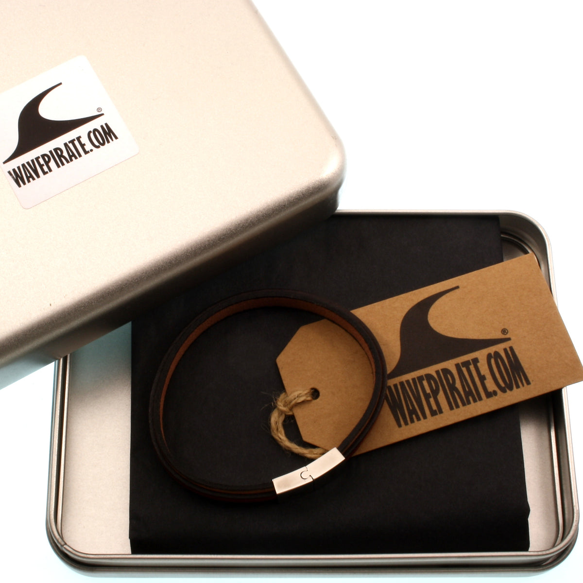 Leder-Armband-Herren-Line-cognac-mahagoni-flach-Edelstahlverschluss-geschenkbox-wavepirate-shop
