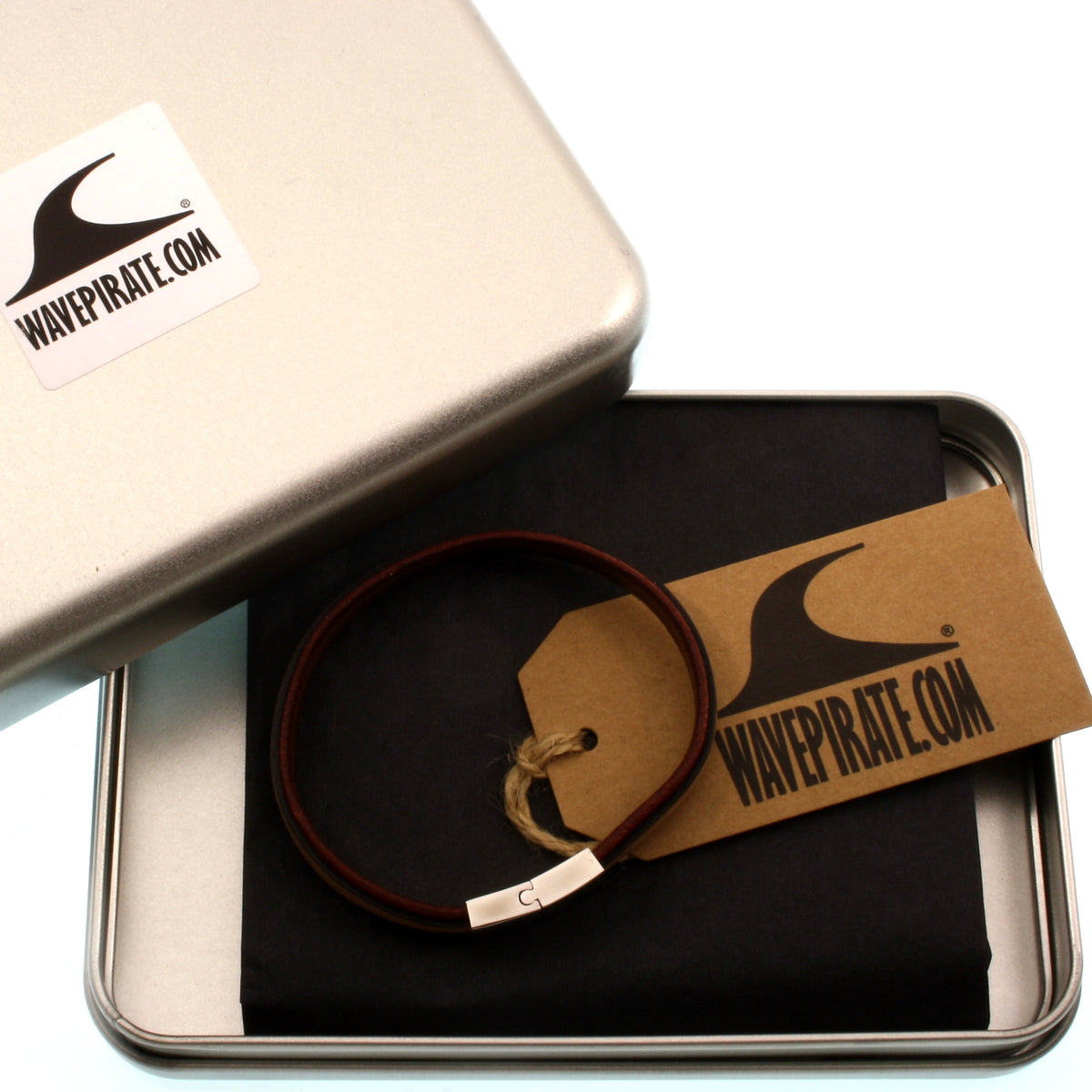 Leder-Armband-Herren-Line-creme-cognac-flach-Edelstahlverschluss-geschenkbox-wavepirate-shop