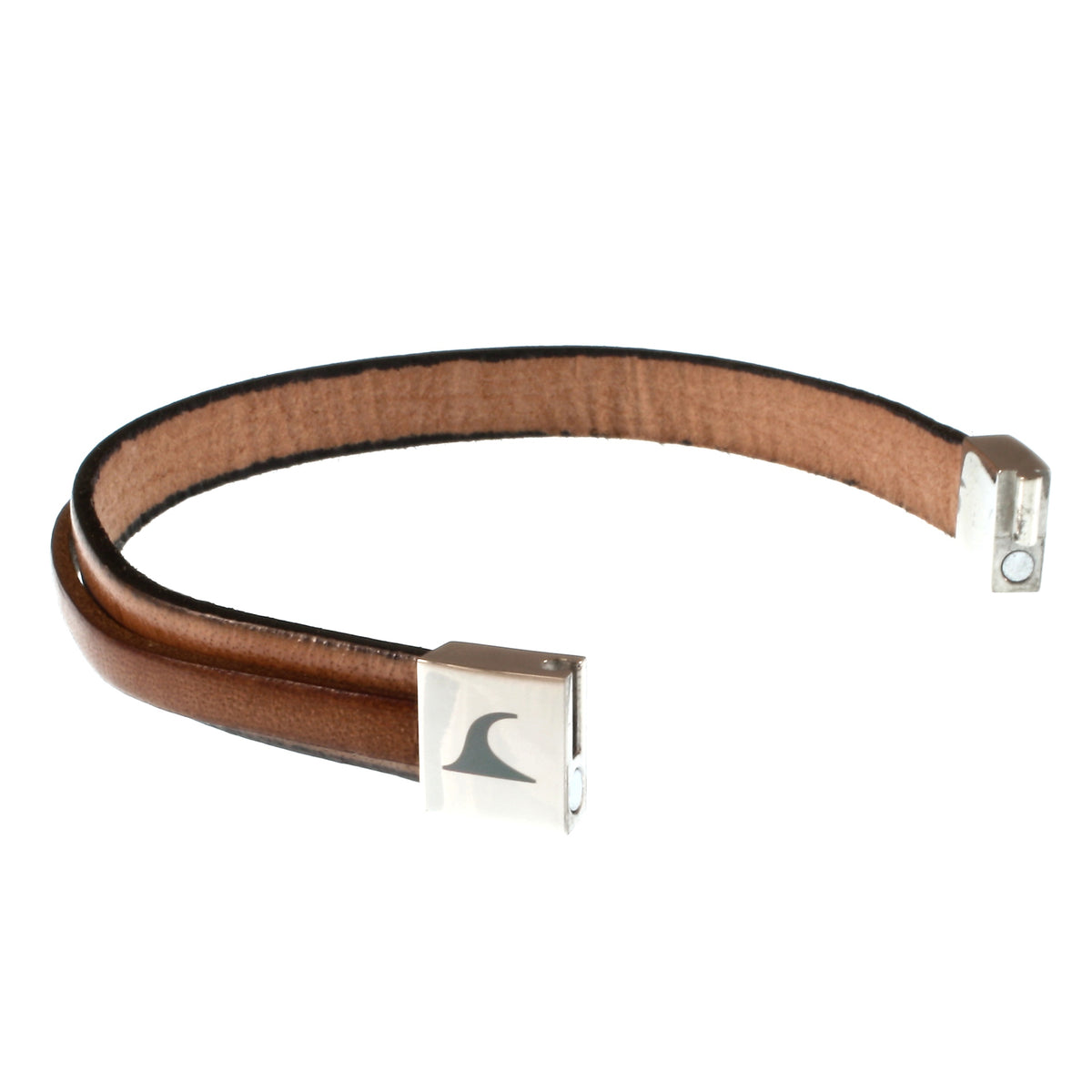 Leder-Armband-Herren-Line-creme-cognac-flach-Edelstahlverschluss-offen-wavepirate-shop