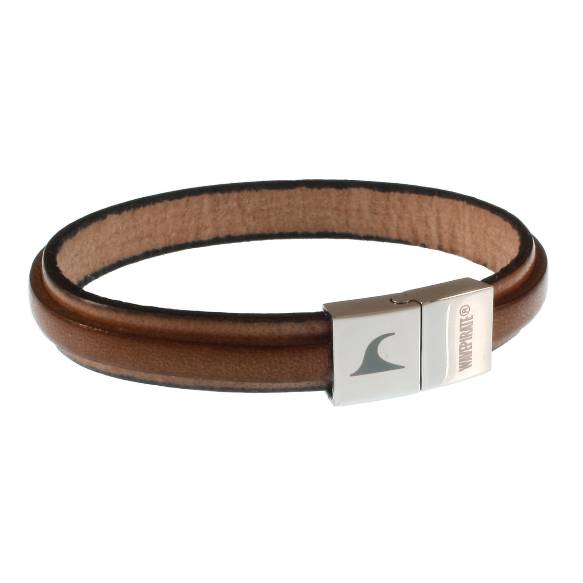 Leder-Armband-Herren-Line-creme-cognac-flach-Edelstahlverschluss-vorn-wavepirate-shop