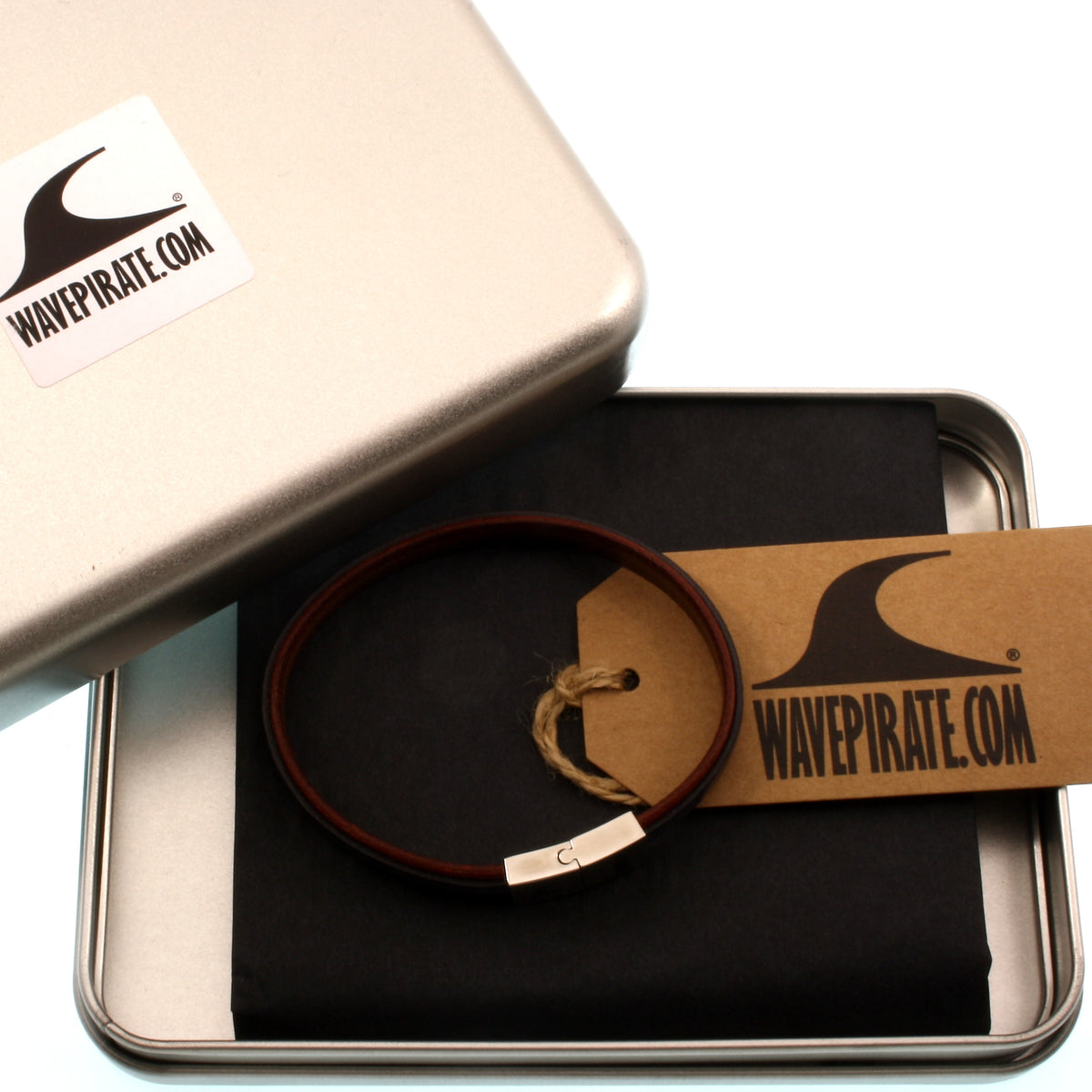Leder-Armband-Herren-Line-creme-grau-flach-Edelstahlverschluss-geschenkbox-wavepirate-shop