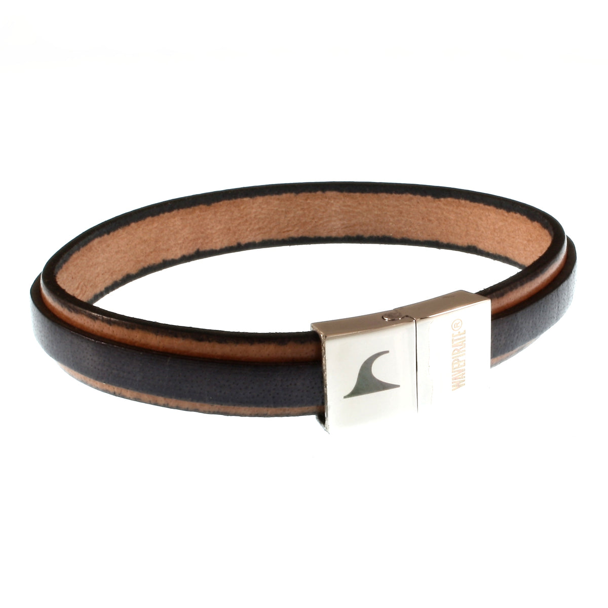 Leder-Armband-Herren-Line-creme-grau-flach-Edelstahlverschluss-vorn-wavepirate-shop