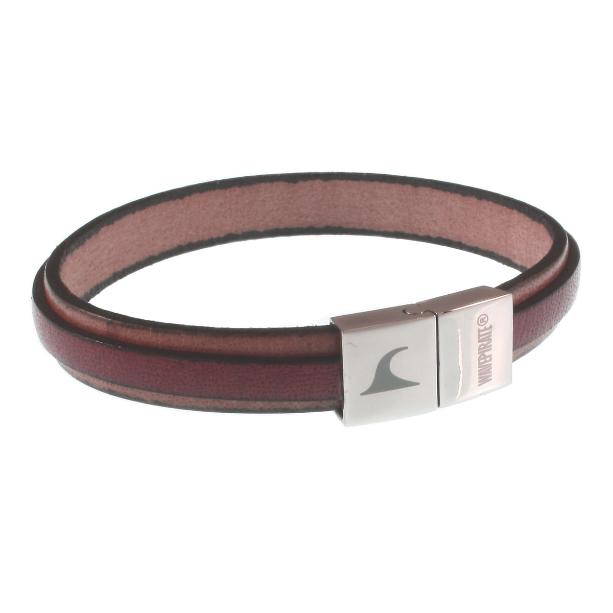 Leder-Armband-Herren-Line-creme-mahagoni-flach-Edelstahlverschluss-vorn-wavepirate-shop