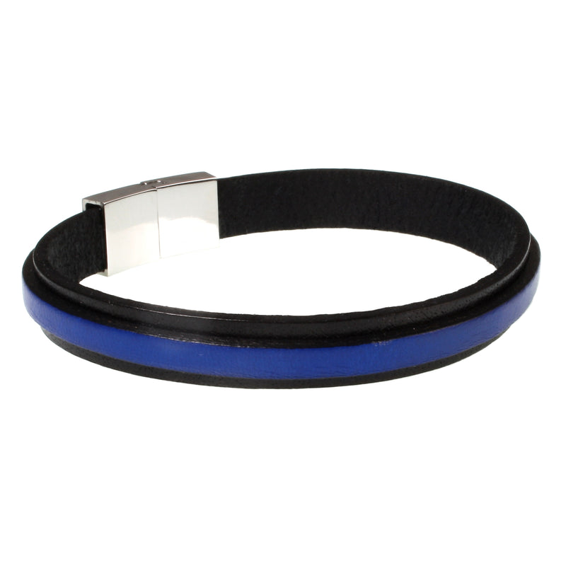 Leder-Armband-Herren-Line-schwarz-blau-flach-Edelstahlverschluss-hinten-wavepirate-shop