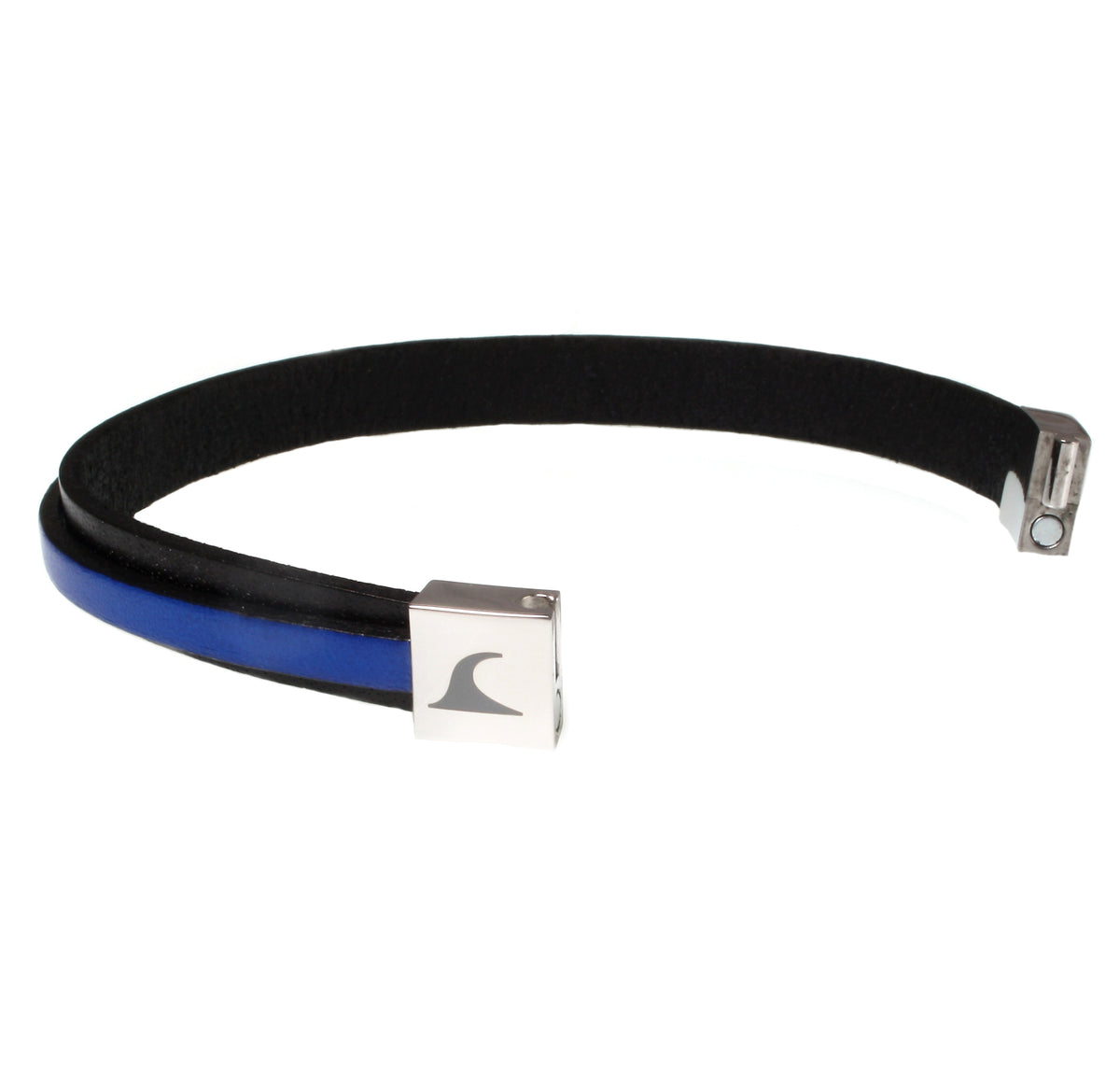 Leder-Armband-Herren-Line-schwarz-blau-flach-Edelstahlverschluss-offen-wavepirate-shop