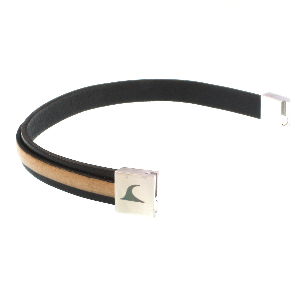 Leder-Armband-Herren-Line-schwarz-elfenbein-flach-Edelstahlverschluss-offen-wavepirate-shop