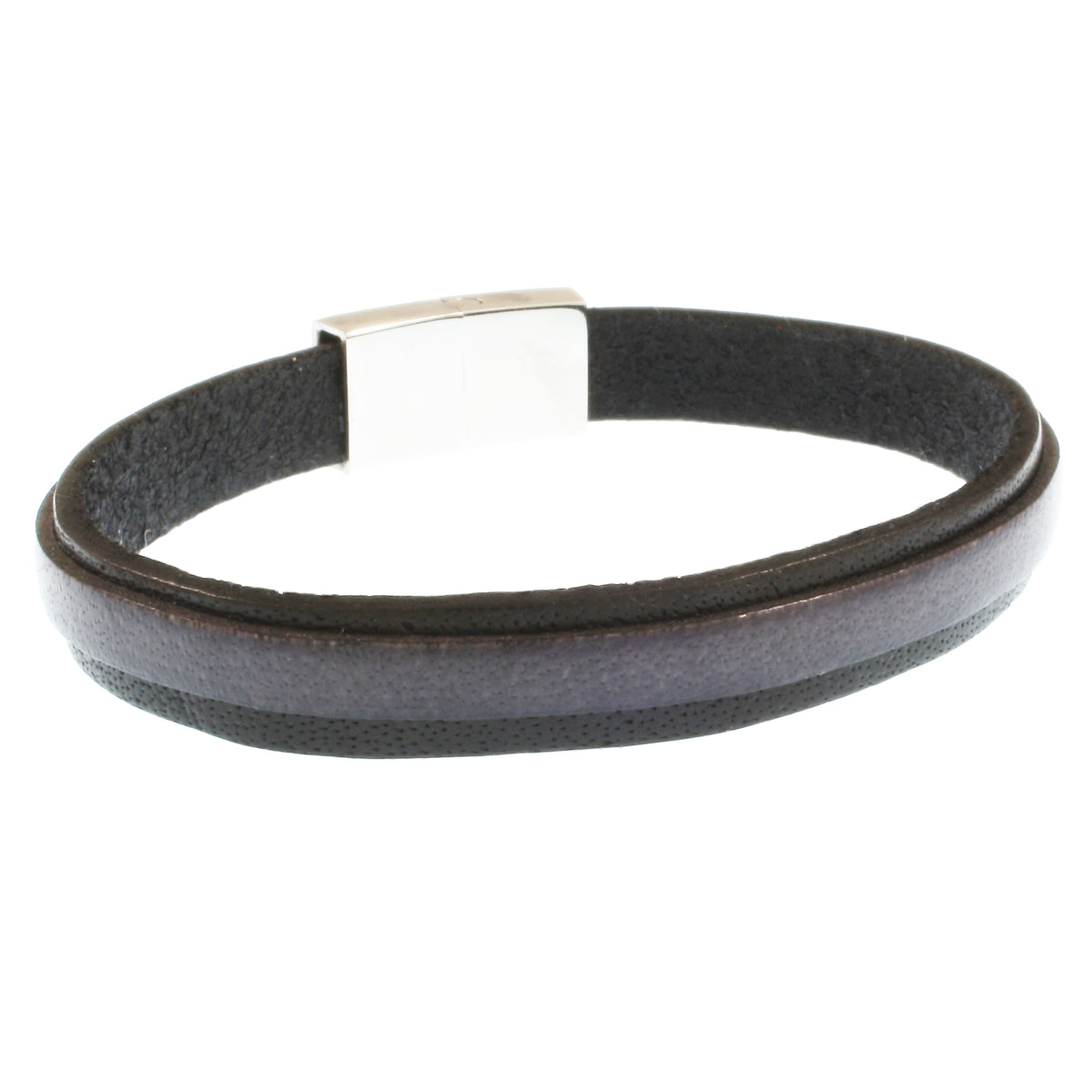 Leder-Armband-Herren-Line-schwarz-grau-flach-Edelstahlverschluss-hinten-wavepirate-shop