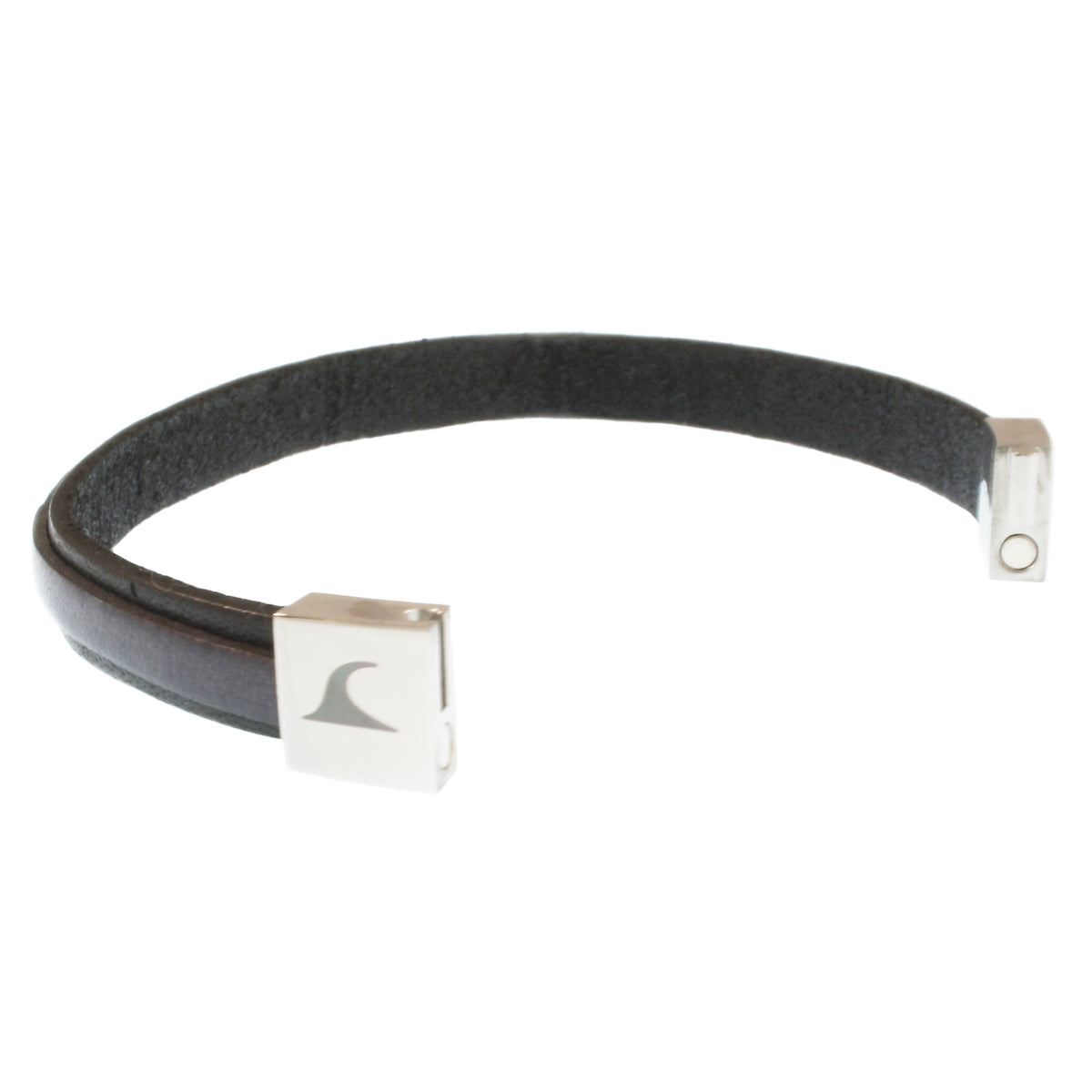 Leder-Armband-Herren-Line-schwarz-grau-flach-Edelstahlverschluss-offen-wavepirate-shop