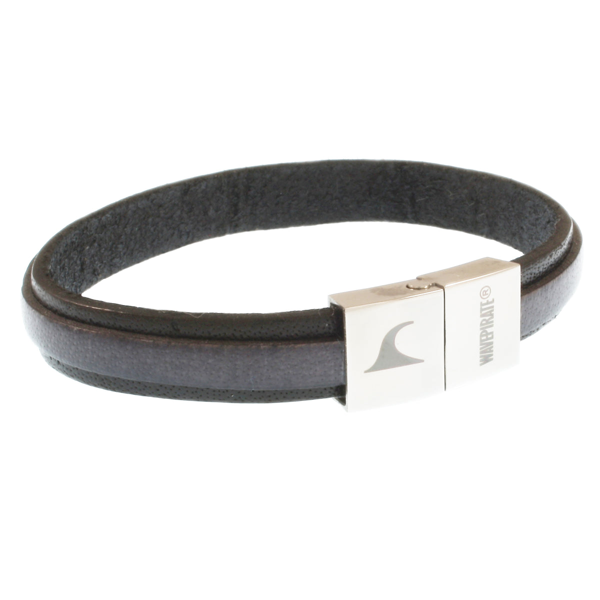 Leder-Armband-Herren-Line-schwarz-grau-flach-Edelstahlverschluss-vorn-wavepirate-shop
