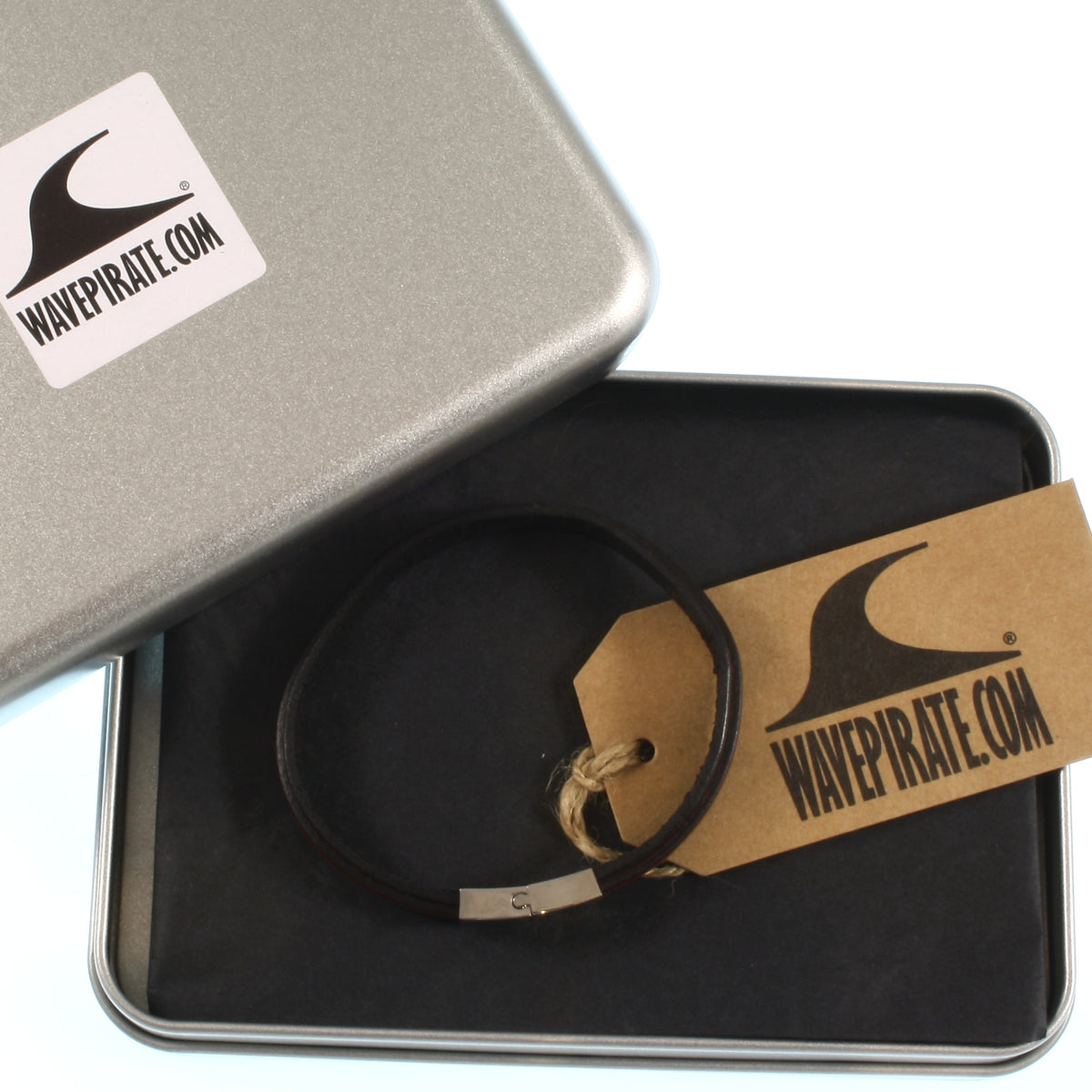 Leder-Armband-Herren-Line-schwarz-mahagoni-flach-Edelstahlverschluss-geschenkbox-wavepirate-shop