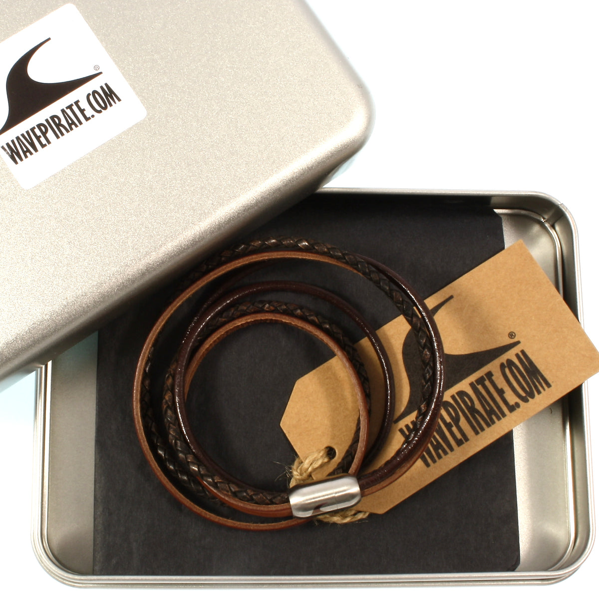 Leder-Armband-Herren-Mixed-cognac-braun-rund-Edelstahlverschluss-geschenkverpackung-wavepirate-shop-lf