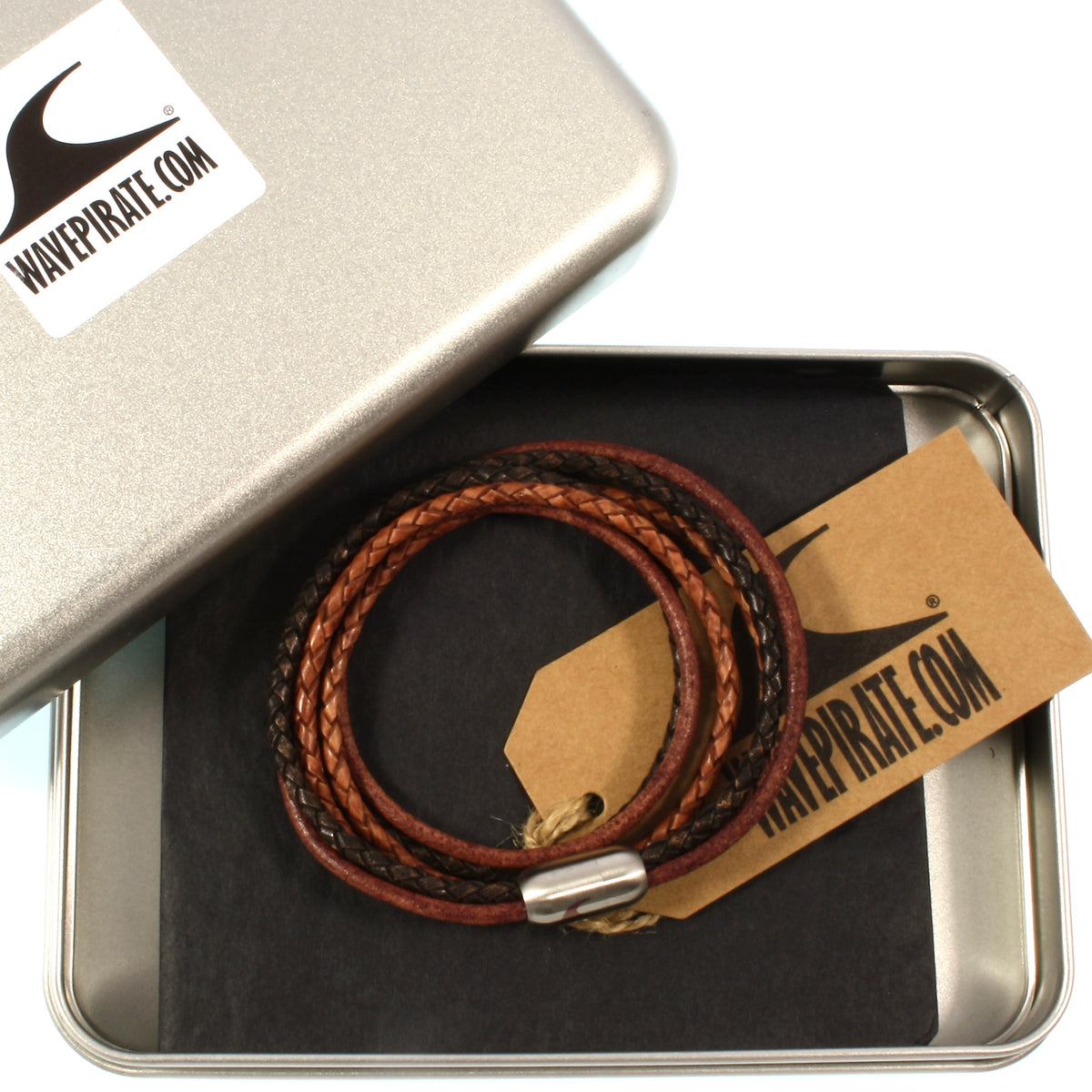 Leder-Armband-Herren-Mixed-cognac-braun-rund-Edelstahlverschluss-geschenkverpackung-wavepirate-shop-lr