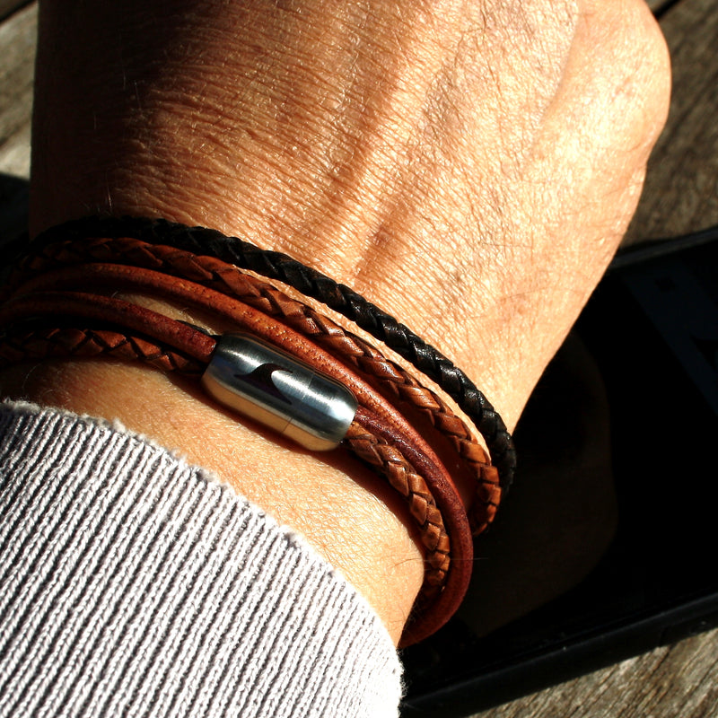 Leder-Armband-Herren-Mixed-cognac-braun-rund-Edelstahlverschluss-getragen-wavepirate-shop-lr