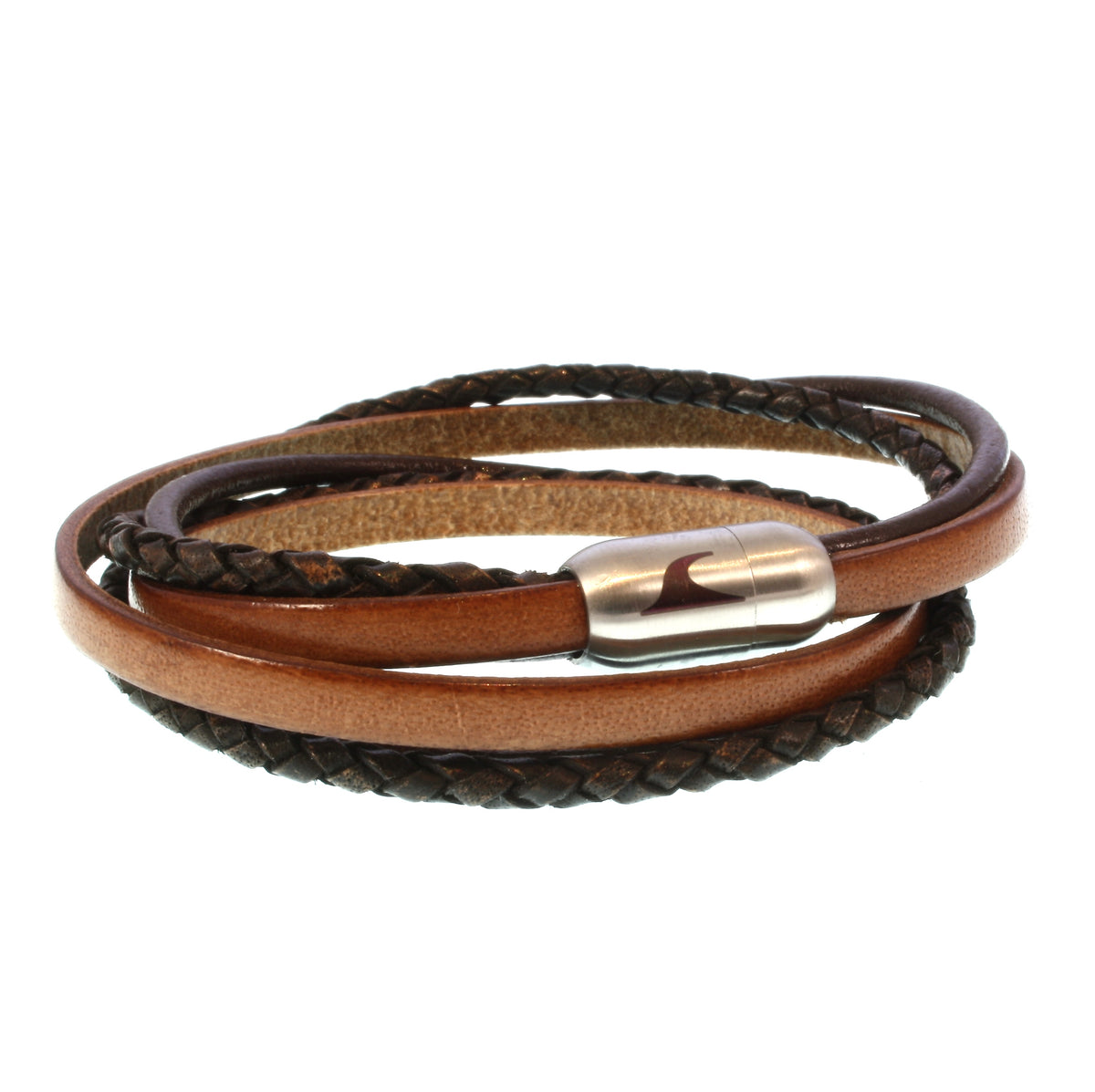 Leder-Armband-Herren-Mixed-cognac-braun-rund-Edelstahlverschluss-vorn-wavepirate-shop-lf