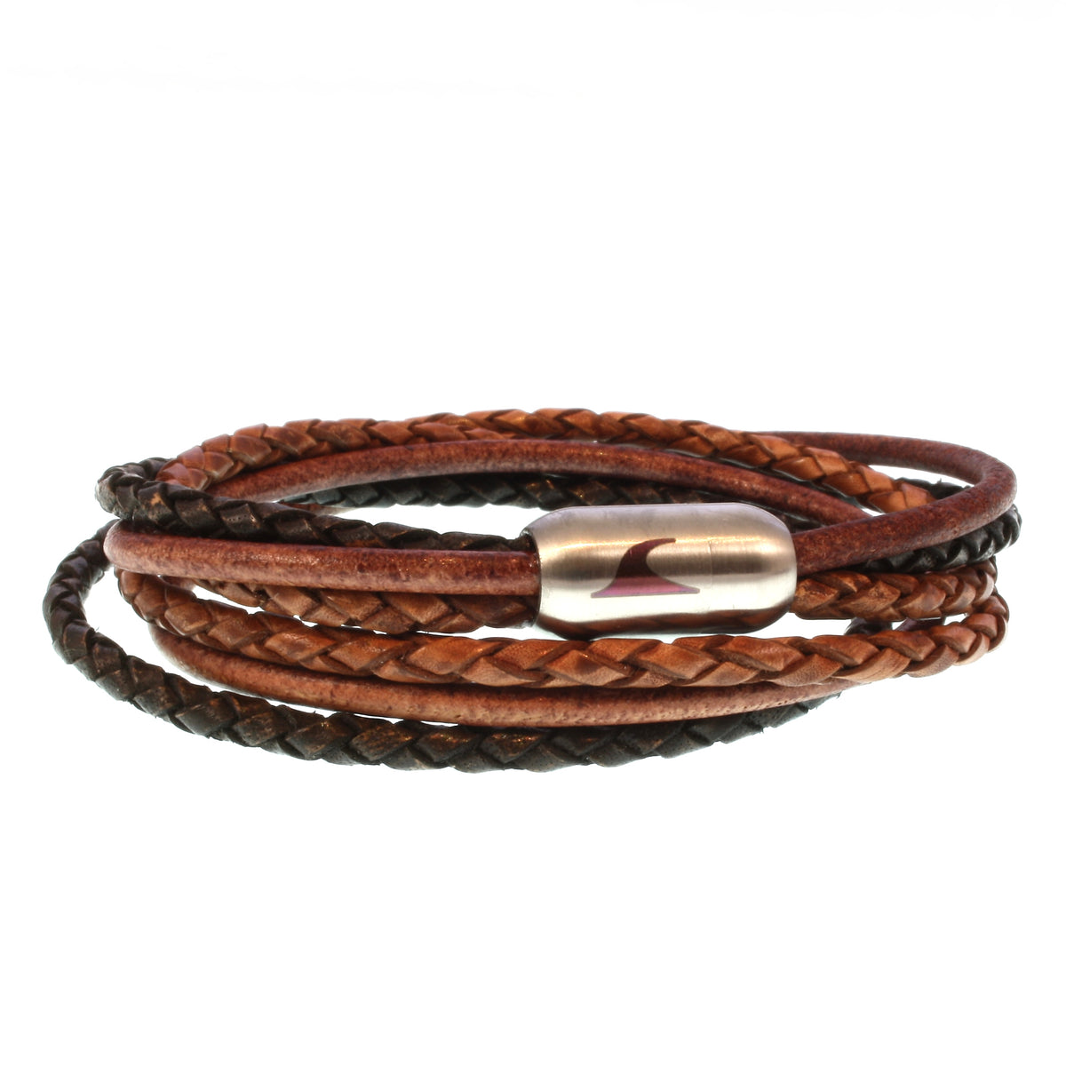 Leder-Armband-Herren-Mixed-cognac-braun-rund-Edelstahlverschluss-vorn-wavepirate-shop-lr
