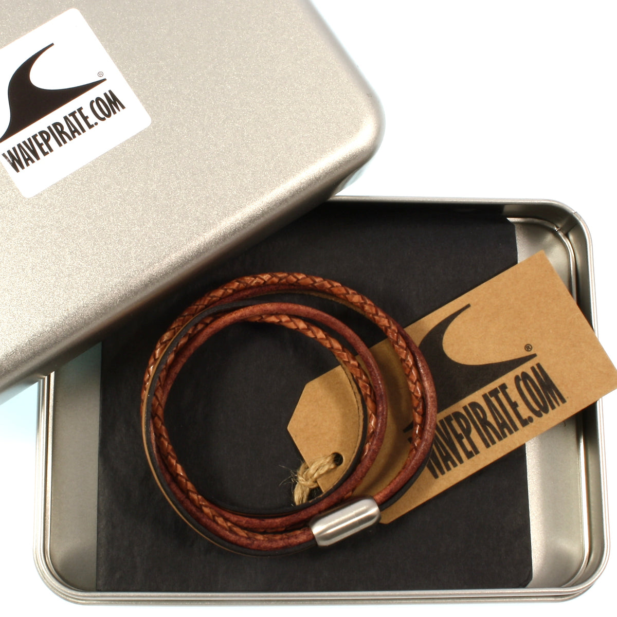 Leder-Armband-Herren-Mixed-cognac-elfenbein-rund-Edelstahlverschluss-geschenkverpackung-wavepirate-shop-lf